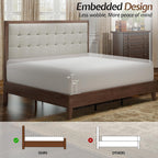 Jocisland Queen Bed Frame Solid Wood,50" Tall Upholstered Headboard,Walnut