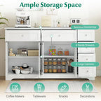 Giantex Large Buffet Cabinet with Storage, 59” Kitchen Cabinet with 4 Doors, 6 Drawers & 2 Adjustable Shelves, Modern Sideboard for Living Room, Coffee Bar, White