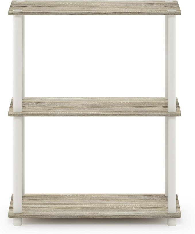 Furinno Turn-N-Tube 3-Tier Compact Multipurpose Shelf Display Rack, Sonoma Oak/White