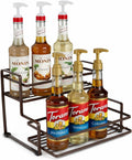 Coffee Syrup Organizer, 2-Tier Metal Syrup Rack, Liquor Bottle Display Shelf, Coffee Bar Accessories Decor, Kitchen Countertop Organizer for Syrups, Wine, Spice