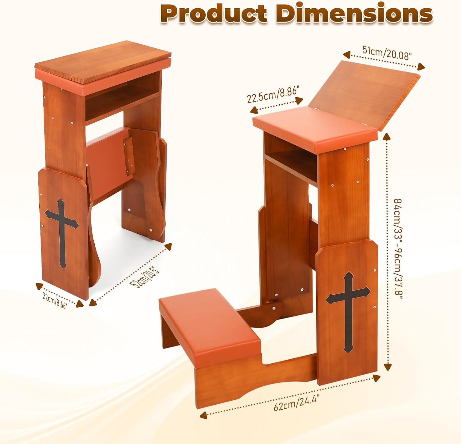 Prayer Kneeler Bench with Book Rest, Adjustable Height Foldable Kneeling Bench with Thick Padding, Portable Prayer Stool for Home, Church and Meditation