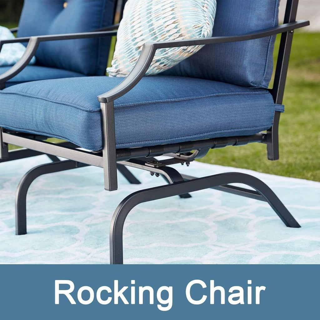 Top Space Rocking Patio Chairs Outdoor Metal Furniture Motion Spring Chair Black Dining Bistro Set with Padded Cushion for Garden Balcony Porch