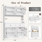 71" Kitchen Pantry Cabinet with Charging Station, Pantry Storage Cabinet Farmhouse Kitchen Hutch with Microwave Stand, Coffee Bar Station with Doors and Adjustable Shelves for Kitchen, White