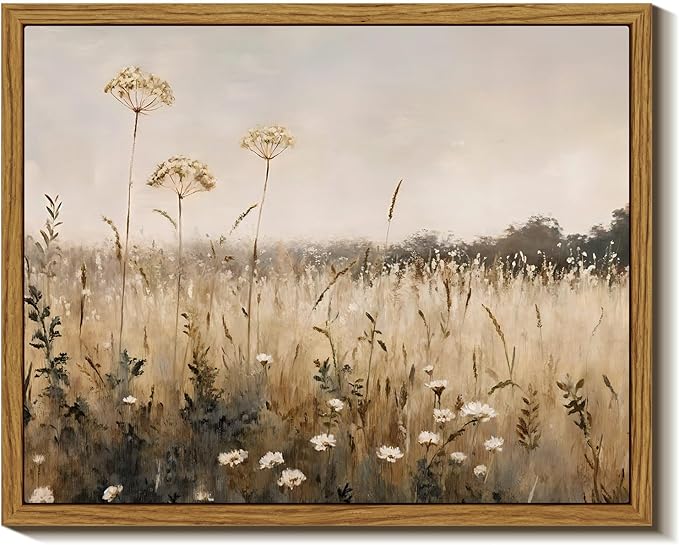 InSimSea Framed Wall Art for Living Room Retro Meadow Flower Canvas Art Fall Wall Decor Bedroom Rustic Artwork Farmhouse Oil Paintings Pictures Floral Prints Gallery Boho Vintage Decor Office 8x10In