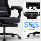 Gaming Chair with Footrest, Game Chair with Lumbar and Headrest Massage Support for Adults, Ergonomic Fabric High Back Computer Desk Gamer Chair with 360°Swivel Wheels for Office, Black