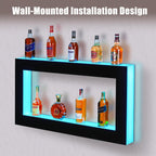 48 Inch LED Lighted Liquor Bottle Display Shelf, 2-Tier Acrylic Wall-Mounted Bar Rack with 16 RGB Lighting, 4 Modes, 1-8 Hour Timer, App & Remote Control, for Home Bar Wine and Liquor Storage