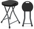 Giantex Folding Stool Set of 2, 18” Height Foldable Bar Stools, Portable Folding Chairs with Built-in Carry Handle, 330lbs Capacity, Indoor & Outdoor Round Stools for Camping RV Party Event (2, Black)