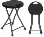 Giantex Folding Stool Set of 2, 18” Height Foldable Bar Stools, Portable Folding Chairs with Built-in Carry Handle, 330lbs Capacity, Indoor & Outdoor Round Stools for Camping RV Party Event (2, Black)