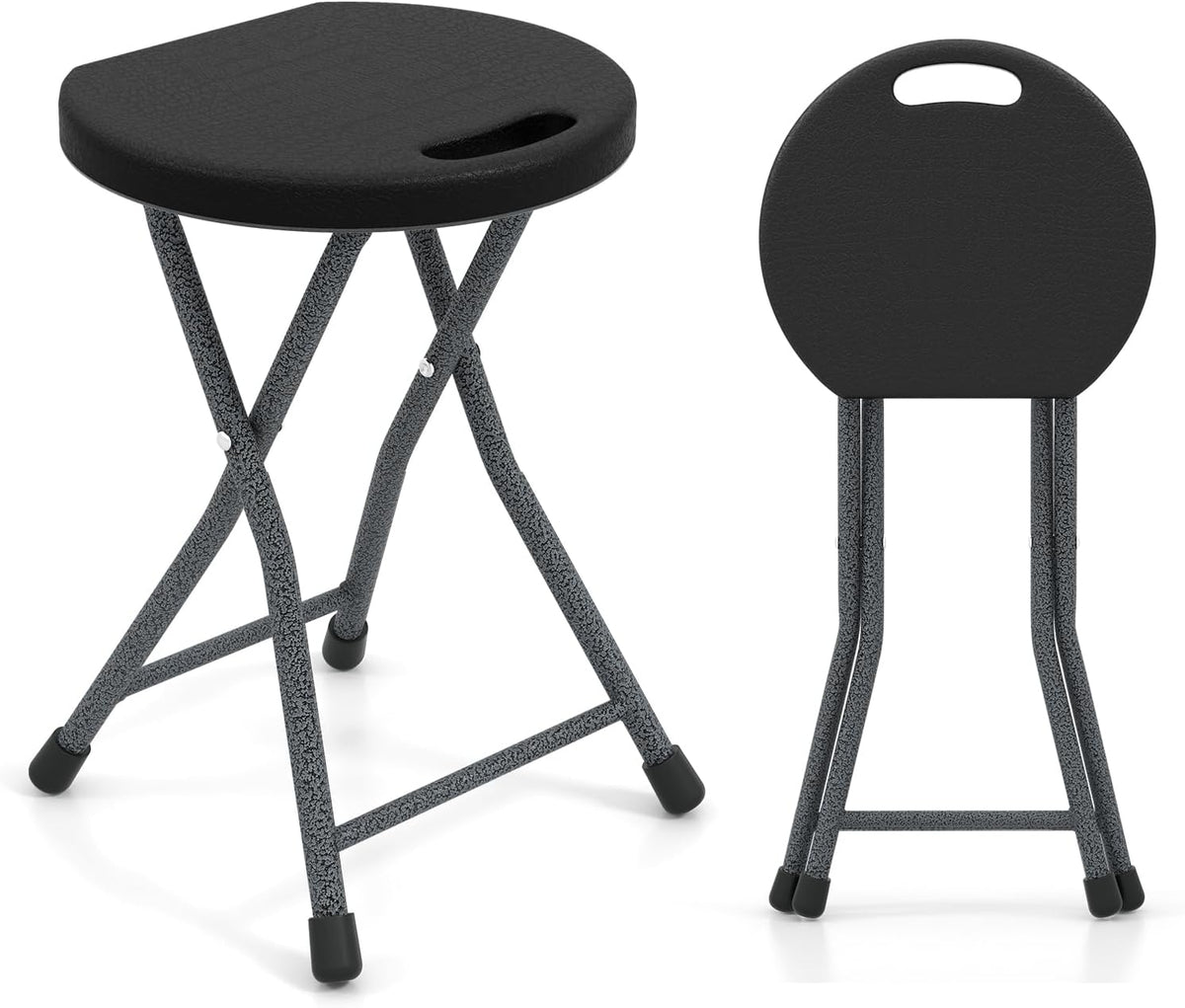 Giantex Folding Stool Set of 2, 18” Height Foldable Bar Stools, Portable Folding Chairs with Built-in Carry Handle, 330lbs Capacity, Indoor & Outdoor Round Stools for Camping RV Party Event (2, Black)