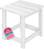 LZRS Patio Side Table, Heavy Duty HDPE Outdoor End Table with Wood Texture, Weatherproof Composite Table for Adirondack Chairs, Deck, Pool, Indoor/Outdoor, No Peeling or Cracking(White)