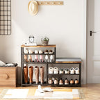 Shoe Rack,Freestanding Hidden Shoe Storage Organizer for Entryway, Shoe Bench Shelves for High Boot with Seat Cushion,Wood Shoe Rack Cabinet for Front Door Entrance Closet, Hallway, 5 Tier,Brown