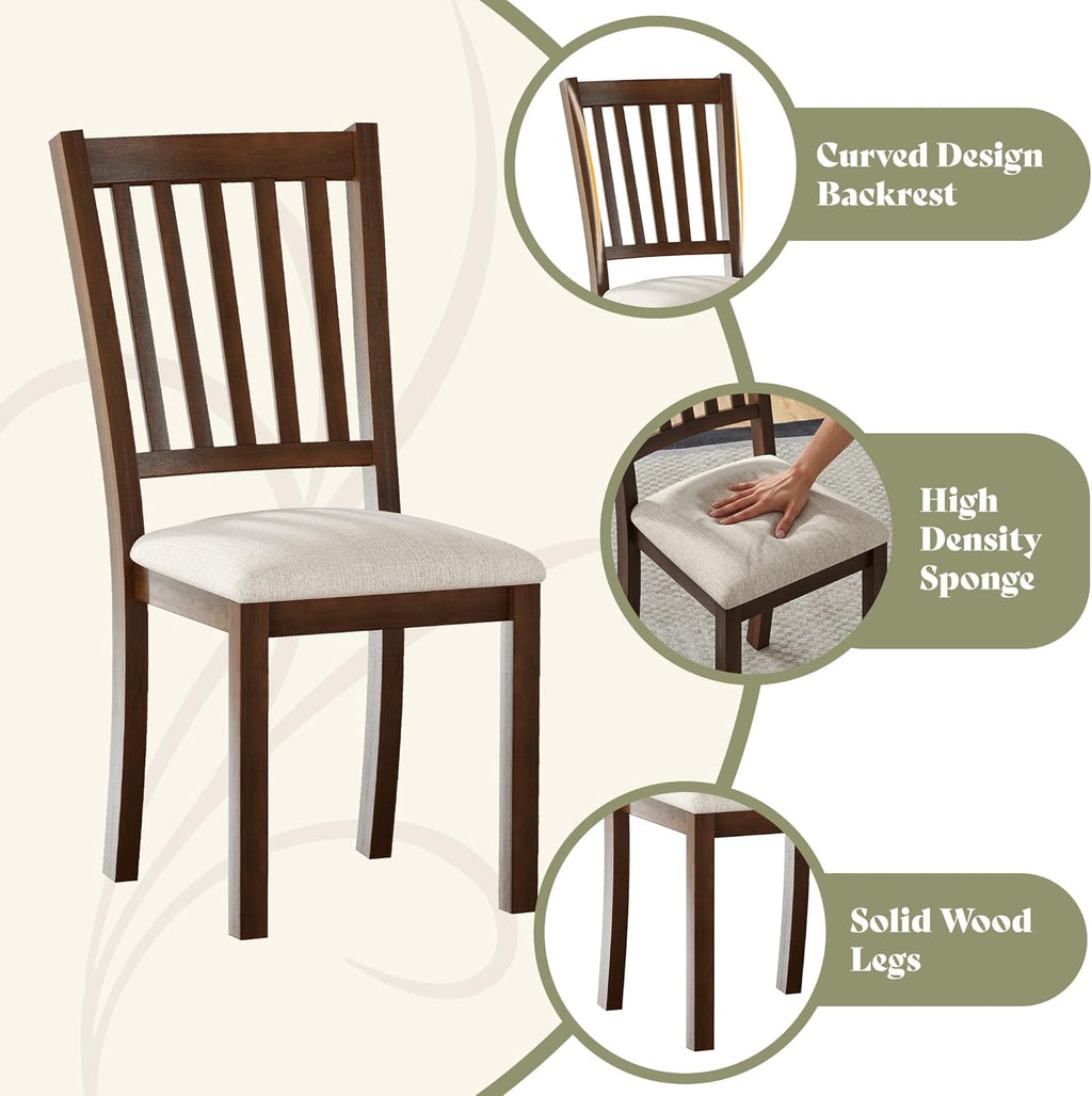 AMERLIFE Dining Chairs Set of 8, Farmhouse Upholstered Kitchen Dining Chairs with Curved Backrests, Padded Dining Room Chairs with Solid Wood Legs, Dark Brown