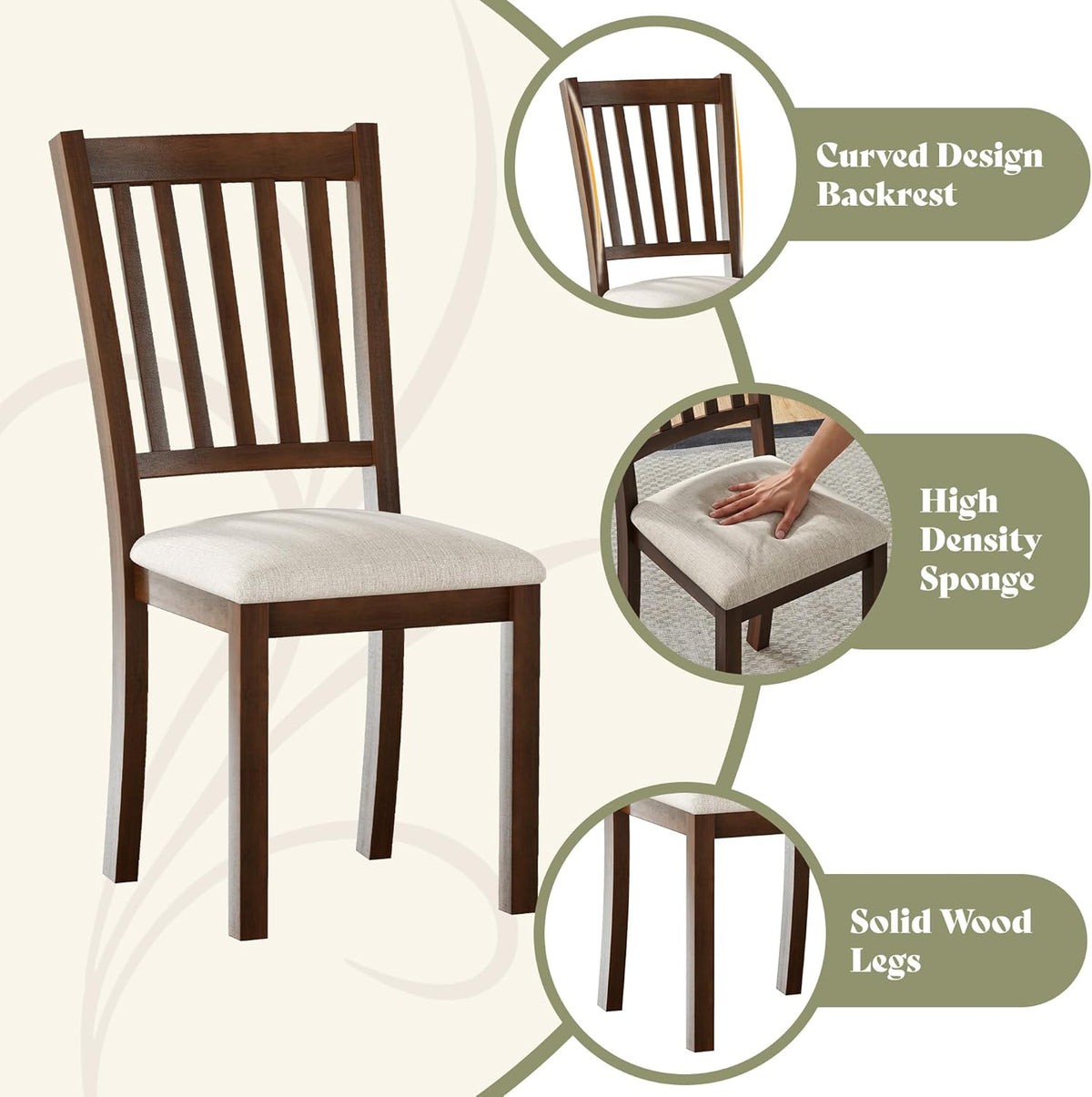 AMERLIFE Dining Chairs Set of 8, Farmhouse Upholstered Kitchen Dining Chairs with Curved Backrests, Padded Dining Room Chairs with Solid Wood Legs, Dark Brown