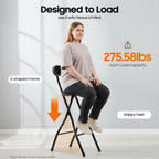 2 PCS Folding Bar Stool with Back, Tall Foldable Stool, Portable Stools Counter Height Foldable Stools Chairs Collapsible Stool for Kitchen Bar Shop Cafe ﻿ (Black)