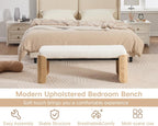 Shunzhi Modern Upholstered Entryway Bench for Bedroom 49” End of Bed Bench with Natural Wood Leg Window Ottoman Bench for Living Room/Bedroom/Hallway/Indoor, White Chenille