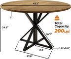 GarveeHome 47 Inch Round Dining Table for 4, Circle Kitchen Table with Pedestal Base, Farmhouse Wooden Dining Table for Small Spaces, Kitchen & Dining Room, Living Room（Brown/Only Table）