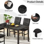 AWQM Products 5-Piece Marble Dining Set, Modern Kitchen Table and Chairs for Dining Room, Compact Space Saving Furniture, Dinette, 4 Upholstered Velvet Chairs - Black