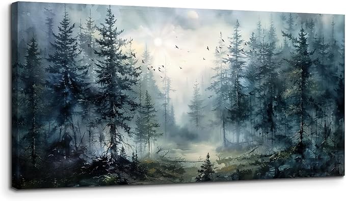 SERIMINO Large Canvas Wall Art, Forest Landscape Canvas Prints Paintings, Pine Trees Room Decorations, Foggy Forest Pictures Wall Decor Living Room, Bedroom Bathroom Aesthetic Large Artwork 20"X40"
