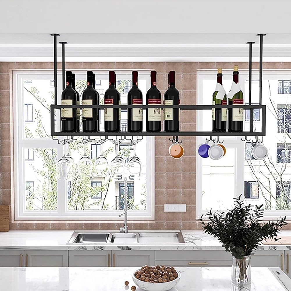 Adjustable Ceiling Wine Glass Rack - Iron Hanging Wine Bottle Holder 11.8-23.6 Inch Height Wall-Mounted Wine Shelf for Kitchen Bar Cafe - 80cm Size