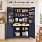 Kitchen Pantry Cabinet, 40.2" W x 20" D x 71.3" H Large Freestanding Pantry Storage Cabinet with 4 Doors, 2 Drawers, 8 Door Shelves, 2 Adjustable Shelves, Farmhouse Kitchen Cupboard (Blue)