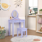 HLR Kids Vanity Set with Mirror Stool and Drawer for Little Girls, Purple | Girls Vanity Set, Wooden 2 in 1 Princess Makeup Desk Dressing Table with Detachable Top, Toddler Vanity Dresser Set