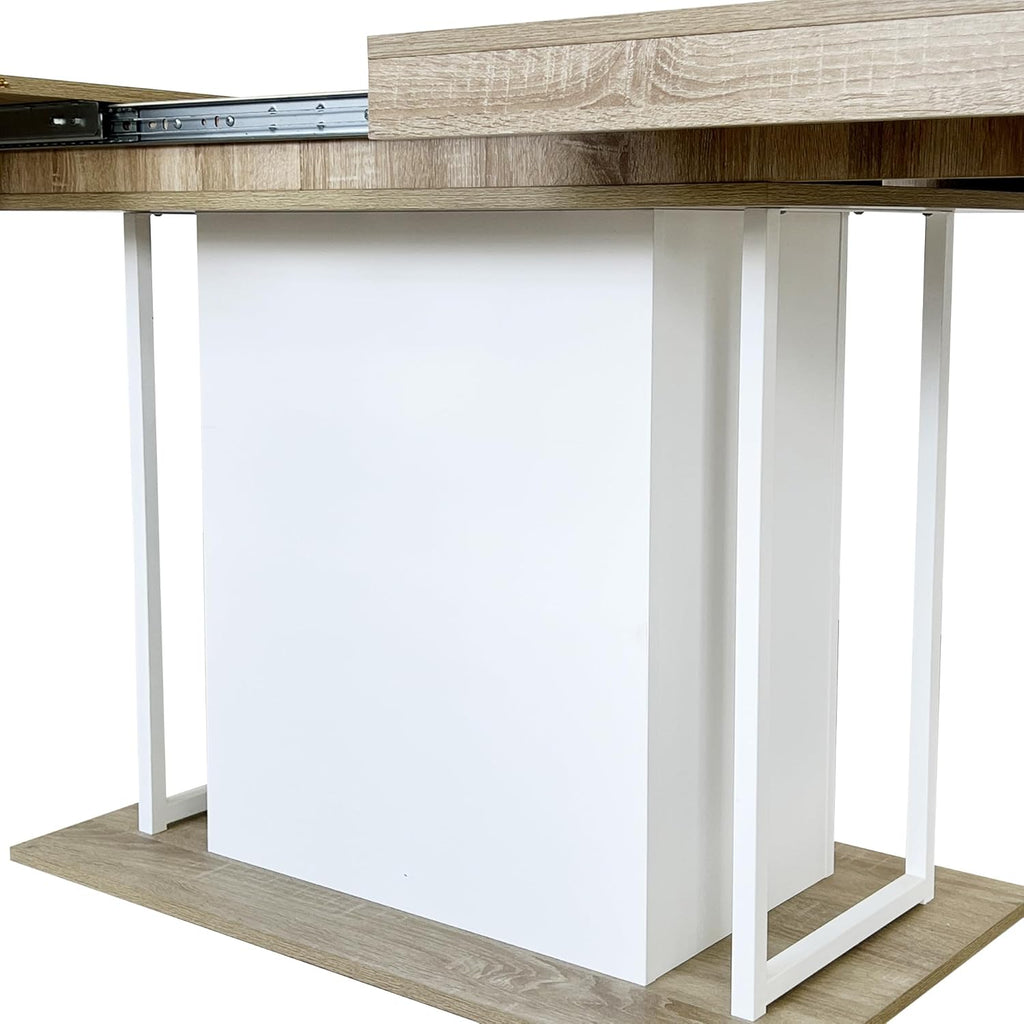 78.74"-62.99" Extendable Rectangle Dining Table for 6-10 Person,White Pedestal Base for Kitchen Meeting Room Small Space,Easy Assembly,Oak