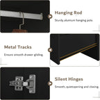 iPormis Wooden Armoire Wardrobe Closet with 2 Drawers, Clothing Storage Cabinet with Shelves Aluminum Hanging Rod, Wardrobe Storage with Strong Door Closure, Modern Bedroom Clothing Armoires, Black