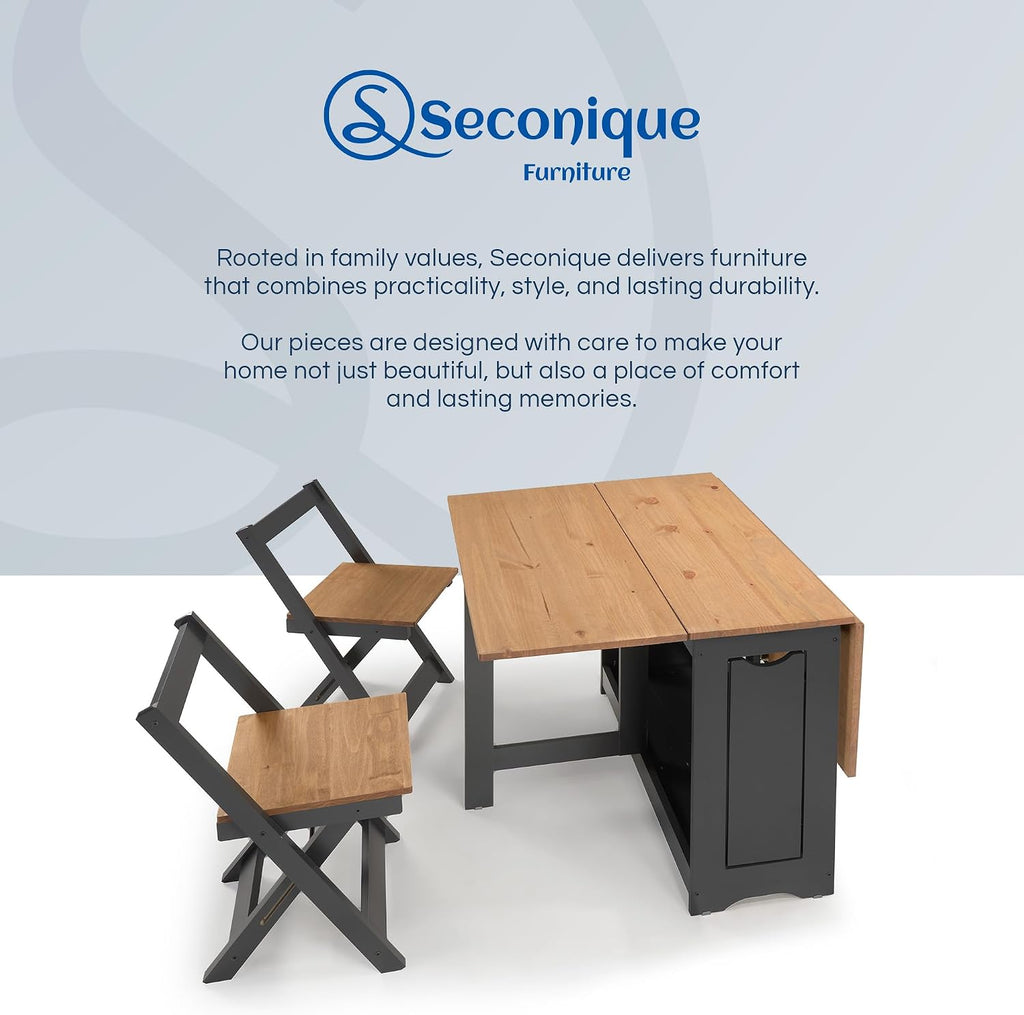 SECONIQUE Santos Butterfly Folding Dining Table Set with 4 Chairs – Space-Saving Table with Nesting Chairs and Storage Shelf – Green & Distressed Pine Finish