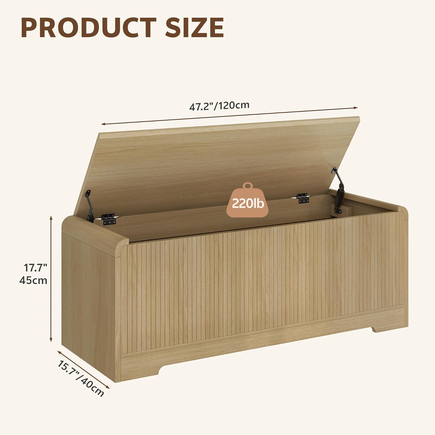 Storage Chest, 47.2" Large Entryway Bench with Storage, Wooden Storage Chest for Bedroom w/Lift Top, Modern Blanket Chest with 2 Safety Hinges for Entryway Living Room Hallway, Natural