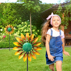 Sunflower Wind Spinners Outdoor, MeyRolizn Metal Pinwheel Wind Sculpture with Stake, Small Windmill for Garden Lawn Yard Patio Outside Art Decor(1pcs-Yellow)