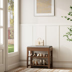 Small Shoe Bench with Storage, Wooden Shoe Storage Bench with Cushion&Hidden Drawer, 2-Tier Shoe Rack Bench for Entryway, Mudroom, Hallway