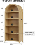Arched Bookshelf with 5 Tiers and 3-Color LED Sensor Lights - Wood