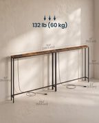 SONGMICS HOME Narrow Console Tables with Integrated Tabletops, Behind Couch Table with Power Outlets, for Entryway, Living Room, 78.9 Inches, Rustic Brown