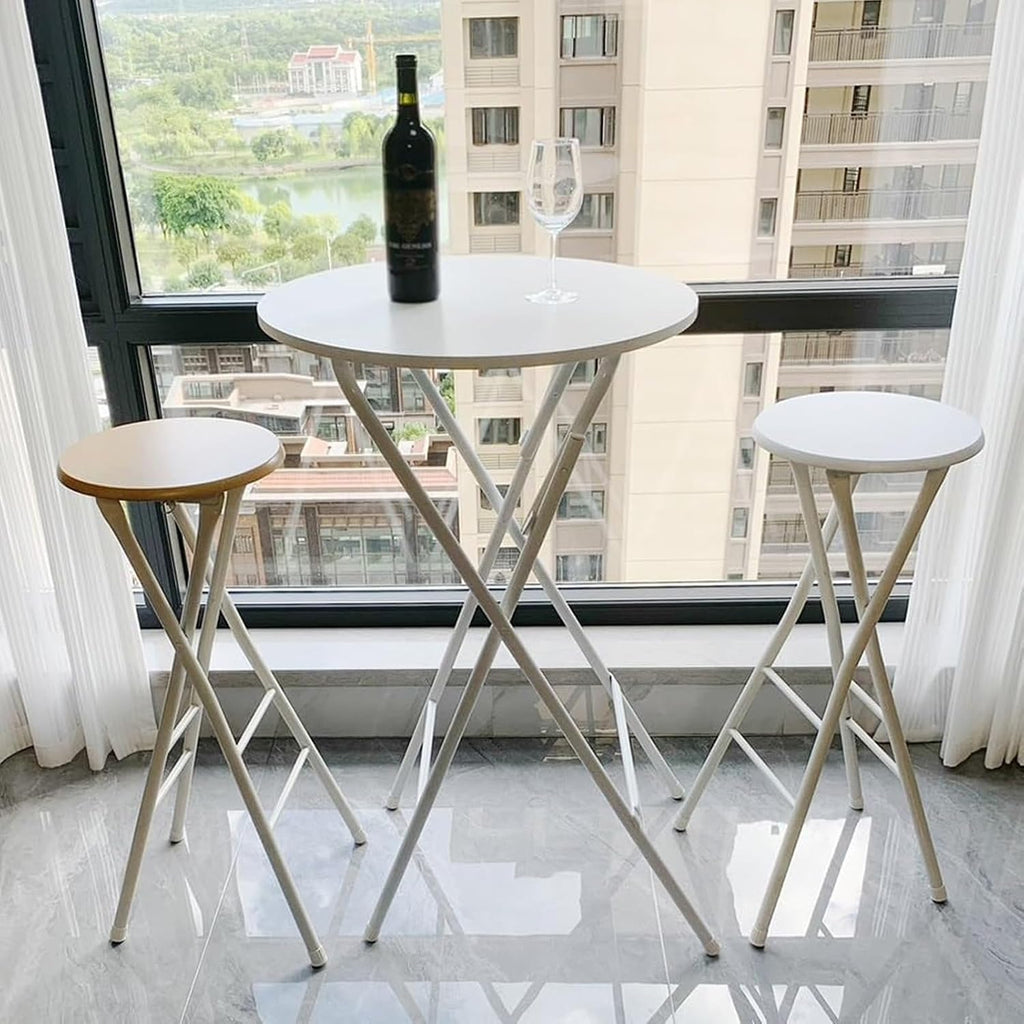 Round Backless Folding Breakfast High Chair, 24"/28"/30" Counter Height Foldable Bar Stool with Footrest for Home Office(Black,80cm/32inch)