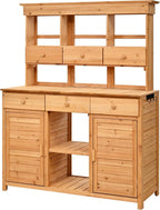 66" Durable Fir Wood Freestanding Storage Chest, Accent Cabinets with Multiple Drawers, Utility Organizer with Anti-Tipping for Patio Mudroom Greenhouse, Natural