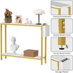 Bigbiglife 39.4" Console Entryway Table, 2-Tier Industrial Narrow Sofa Table with Storage Shelves for Hallway, Living Room, Bedroom, Foyer, Corridor, Office, Marble White and Gold