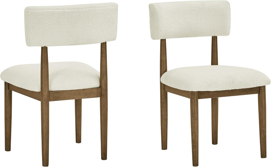 Roundhill Furniture Ellis Boucle Upholstered Dining Chairs, Set of 2, White/Natural Oak