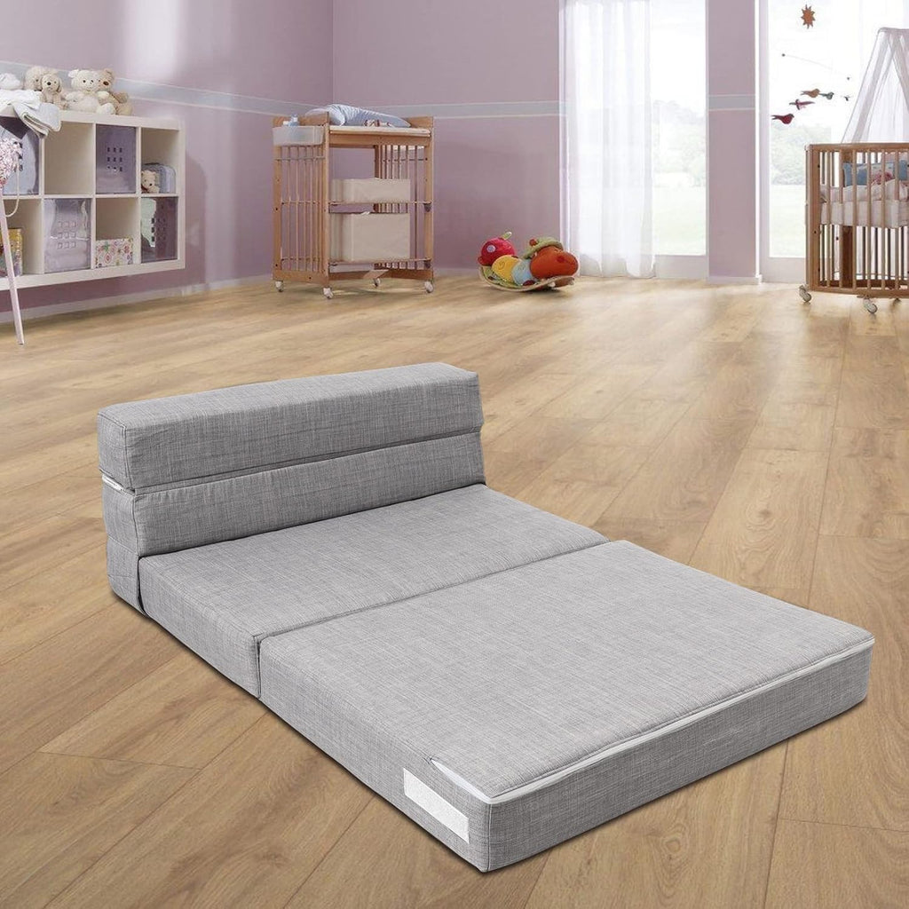Folding Sleeper Chair Sofa Bed Lazy Couch with Pillow, Fold Out Chair Bed | Foam Futon Floor Couch, Convertible Sofa for Small Space Apartment Guest Room, Twin Size, Light Gray
