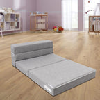 Folding Sleeper Chair Sofa Bed Lazy Couch with Pillow, Fold Out Chair Bed | Foam Futon Floor Couch, Convertible Sofa for Small Space Apartment Guest Room, Twin Size, Light Gray