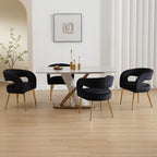 Hyfirm Black Barrel Dining Chairs Set of 4, Upholstered Velvet Dining Room Chairs with Gold Legs Hollow Back Modern Comfy Armchairs for Kitchen Recepition Restaurant