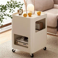 Cream Style Side Table with Wheels Mobile TV Tray Cart Square Bedside Table with Storage Trolley Couch Table for Living Room Long-Lasting(White)