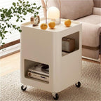 Cream Style Side Table with Wheels Mobile TV Tray Cart Square Bedside Table with Storage Trolley Couch Table for Living Room Long-Lasting(White)