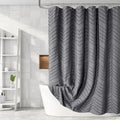 Extra Long Grey Boho Shower Curtain 96 Inch Grey Tufted Chevron Striped Fabric Shower Curtains for Bathroom Modern Shabby Chic Waterproof Cloth Shower Curtain Set with Hooks