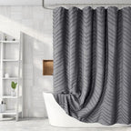 Extra Long Grey Boho Shower Curtain 96 Inch Grey Tufted Chevron Striped Fabric Shower Curtains for Bathroom Modern Shabby Chic Waterproof Cloth Shower Curtain Set with Hooks