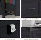 Vabches 2 Drawer Vertical File Cabinet, Wood Farmhouse Cabinet, Black | Filing Cabinet Fits A4/Letter Size, Under Desk Small File Cabinets Printer Stand with Storage for Home Office
