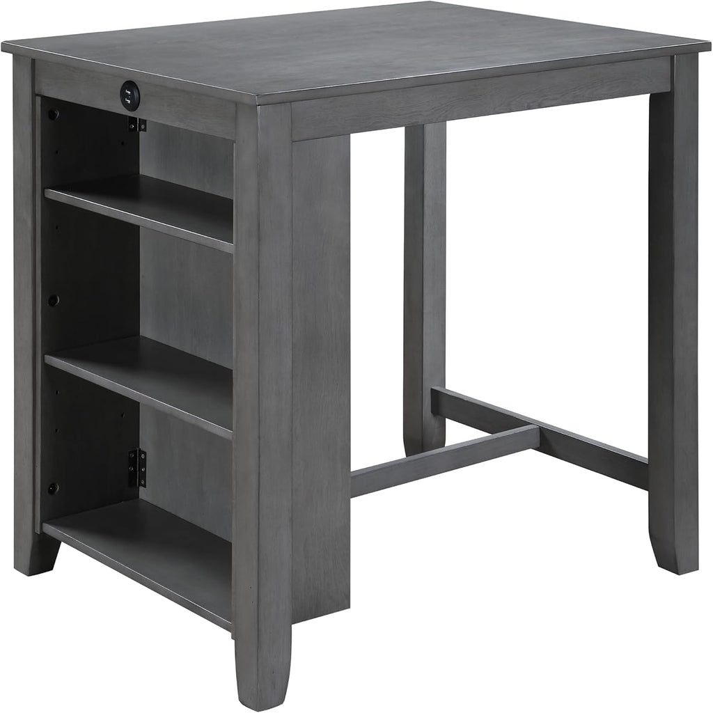 Modern Gray Finish Counter Height Dining Table with USB Ports and Shelves Perfect for Compact Homes