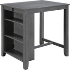 Modern Gray Finish Counter Height Dining Table with USB Ports and Shelves Perfect for Compact Homes