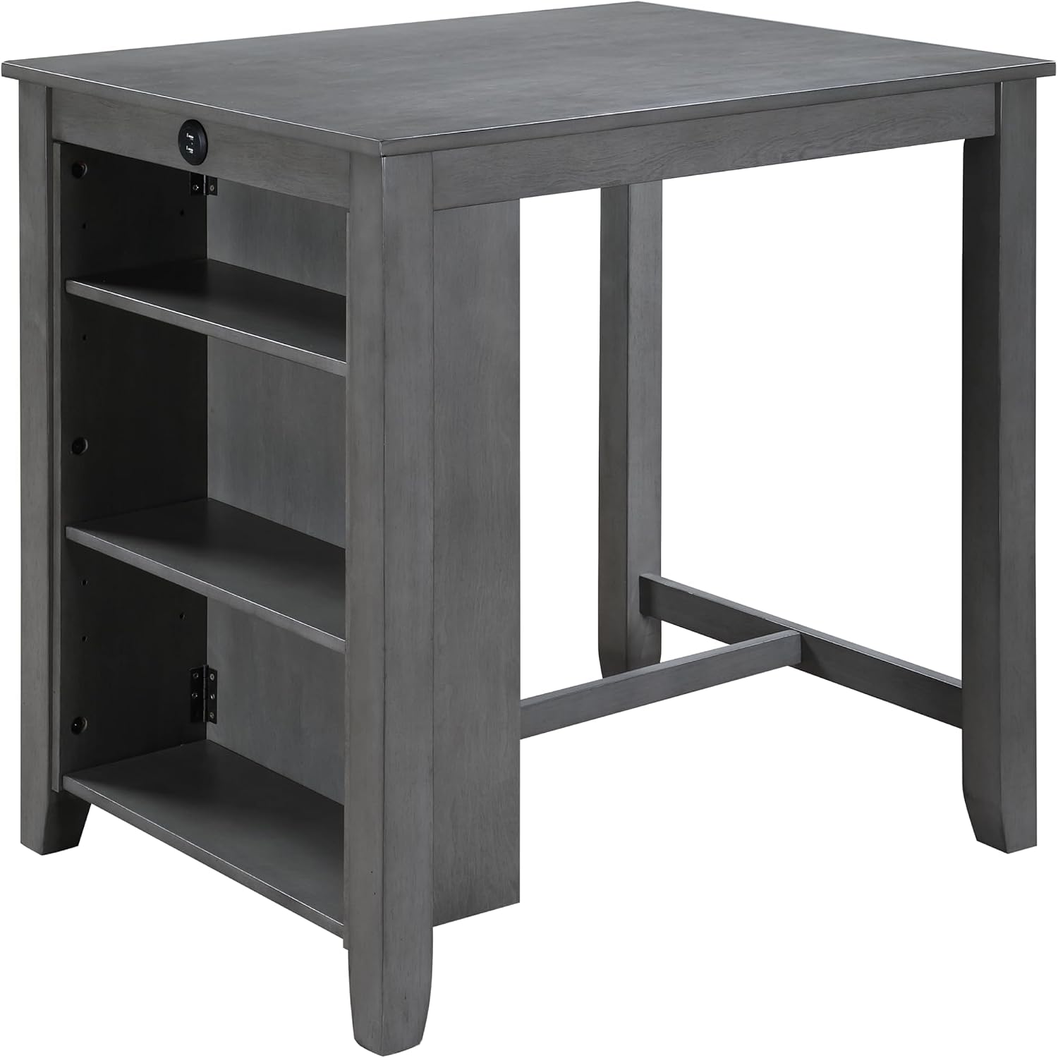 Modern Gray Finish Counter Height Dining Table with USB Ports and Shelves Perfect for Compact Homes