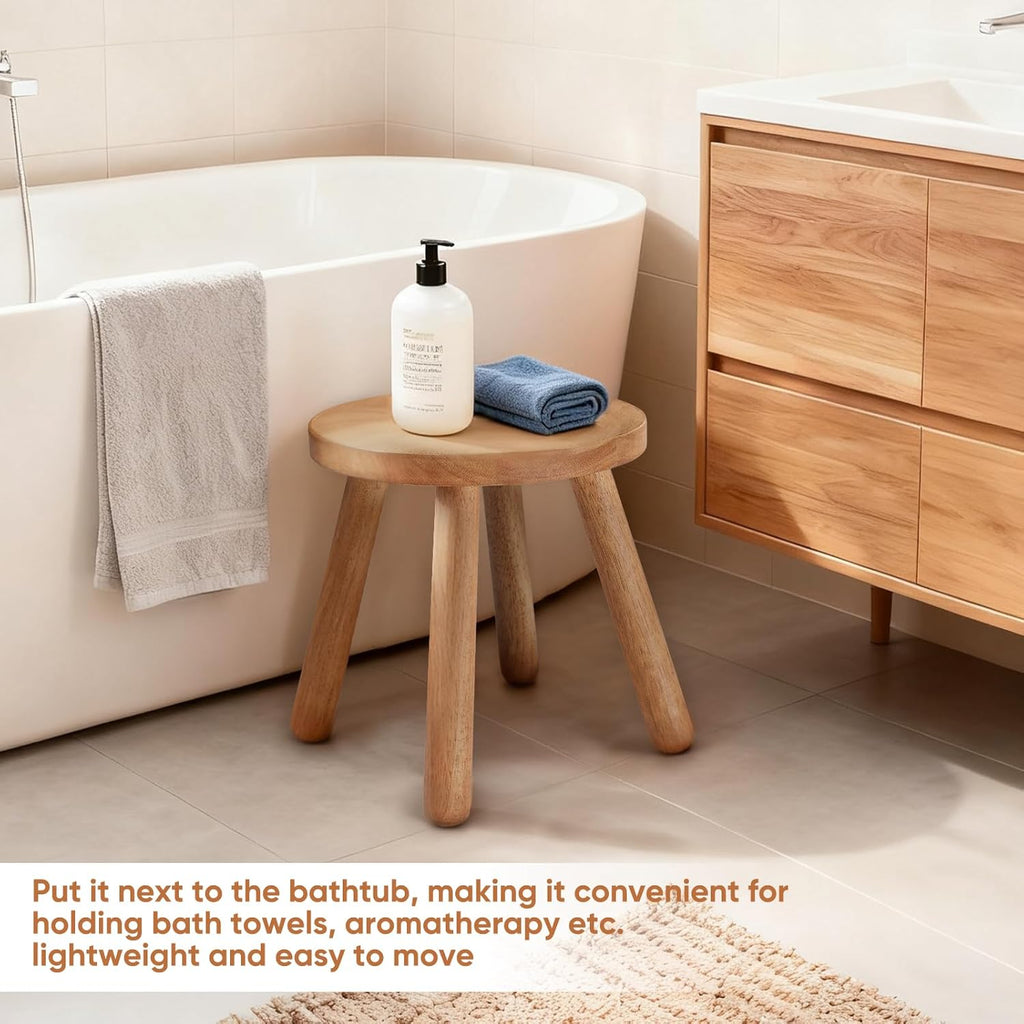 11.8" H Round Solid Wooden Stool Wood Plant Stand Woden Decorative Stool Garden Stool Portable Stand for Kitchen Bathroom Living Room Bedroom
