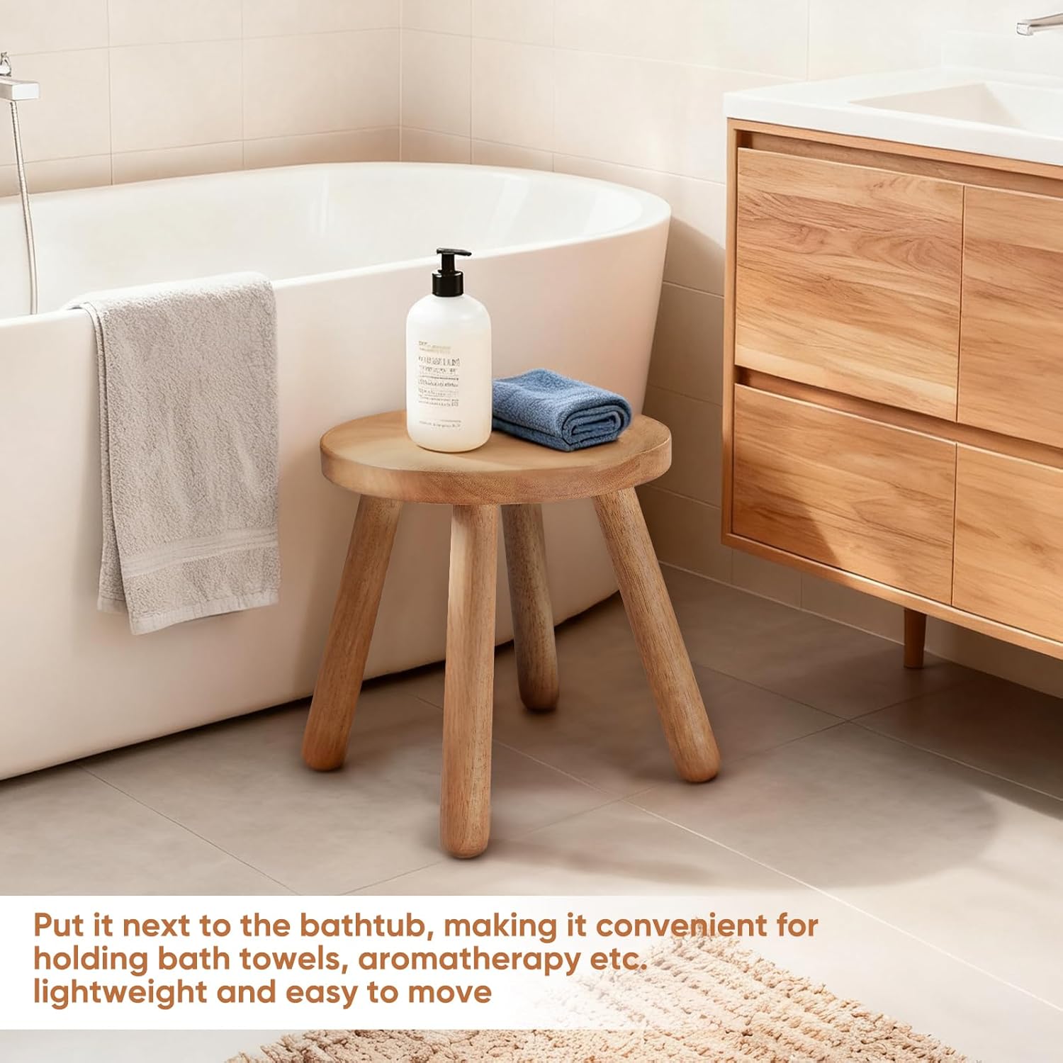 11.8" H Round Solid Wooden Stool Wood Plant Stand Woden Decorative Stool Garden Stool Portable Stand for Kitchen Bathroom Living Room Bedroom